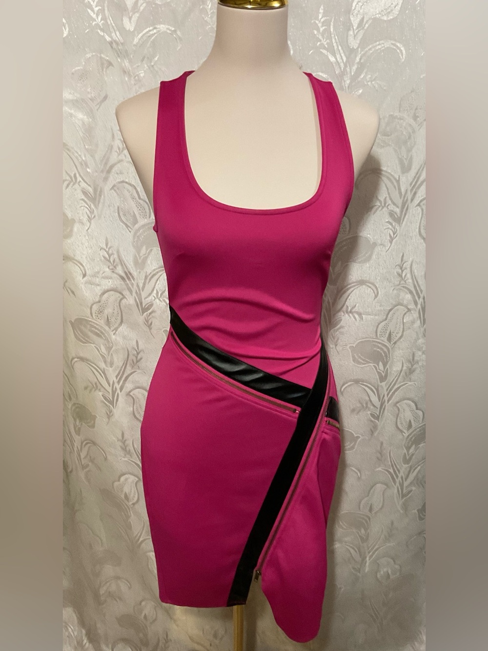 JustFab Fuchsia Asymmetrical Zipper BodyCon Dress XS